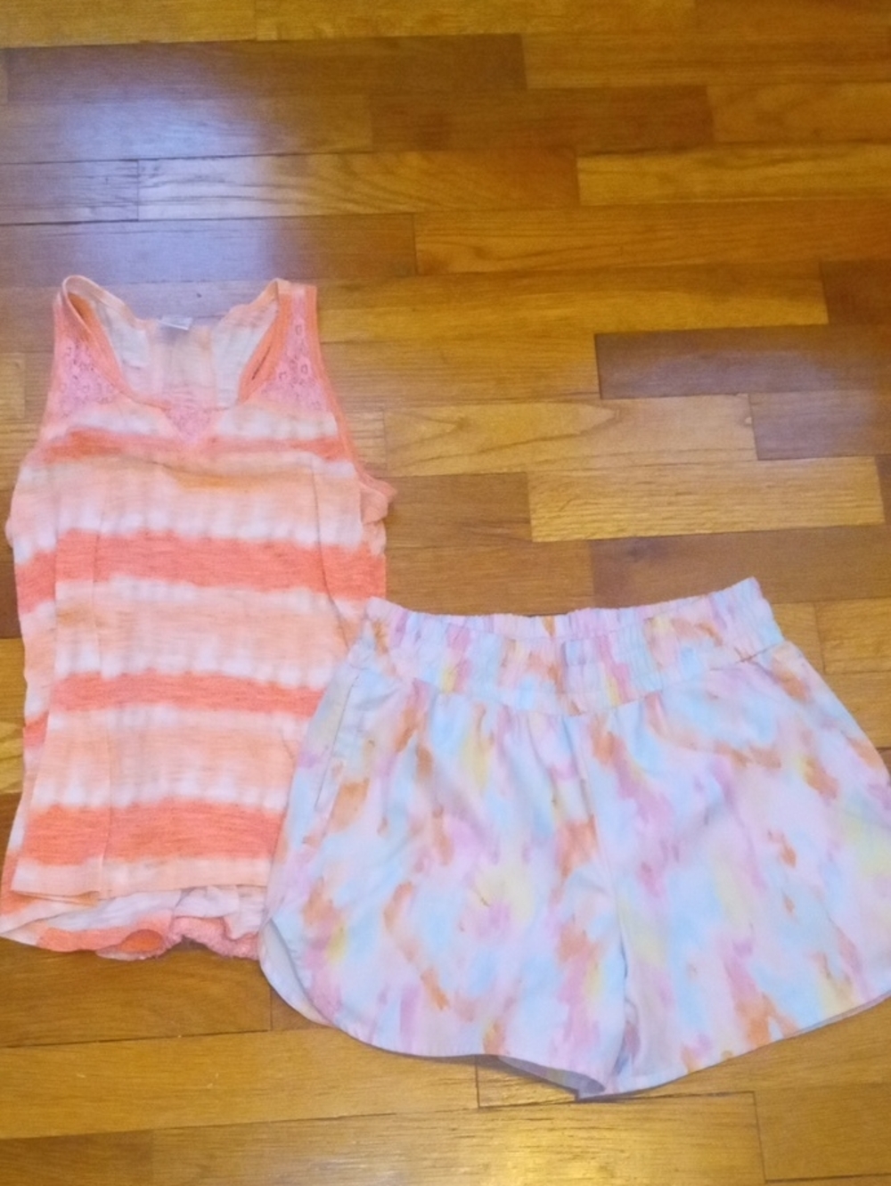 girl large coral Stripe Tank & Pastel print drifit shorts
